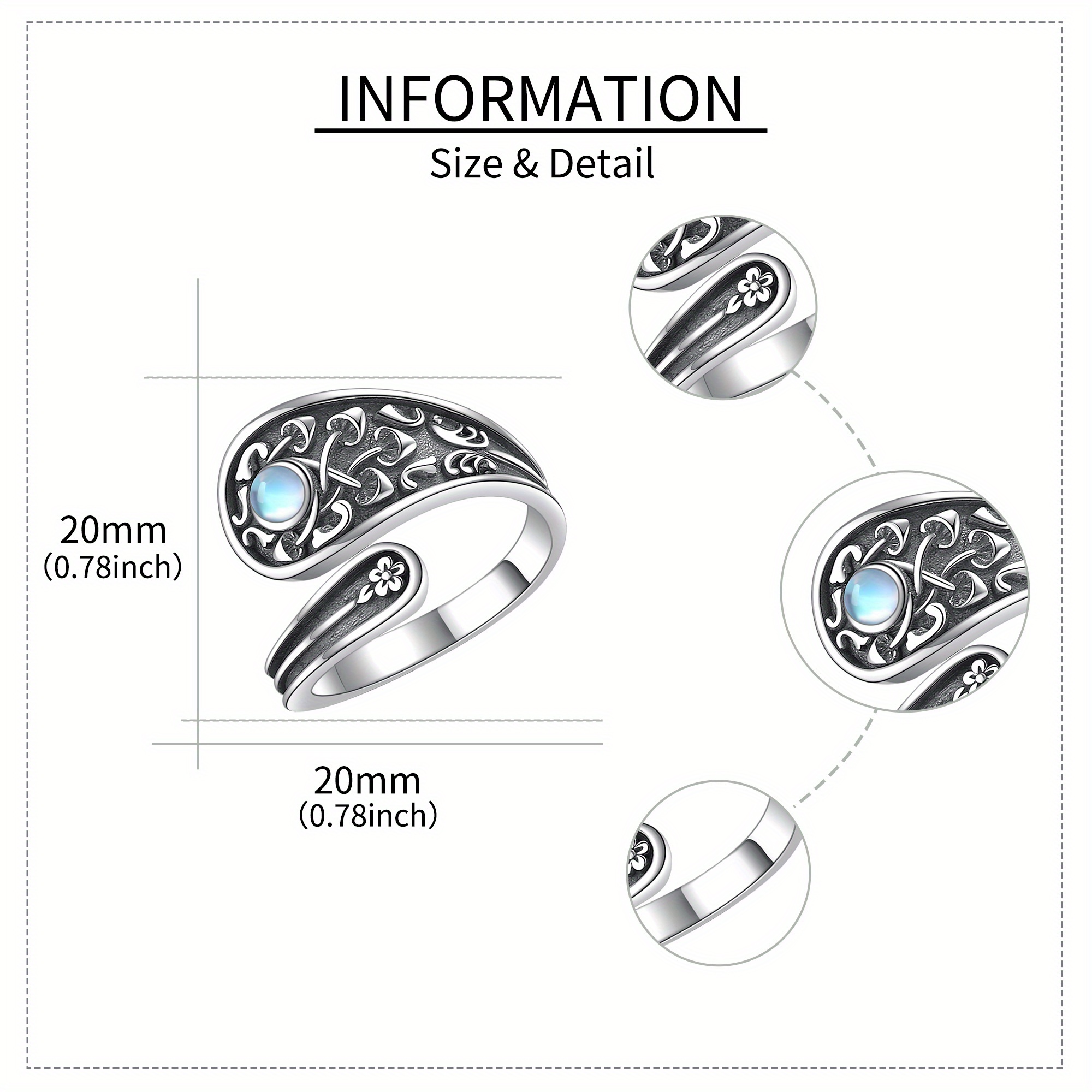 Mushroom Ring 925 Silver Moonstone Open Rings for Women